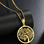 Collar con Colgante Redondo Árbol de la Vida para Mujer oro