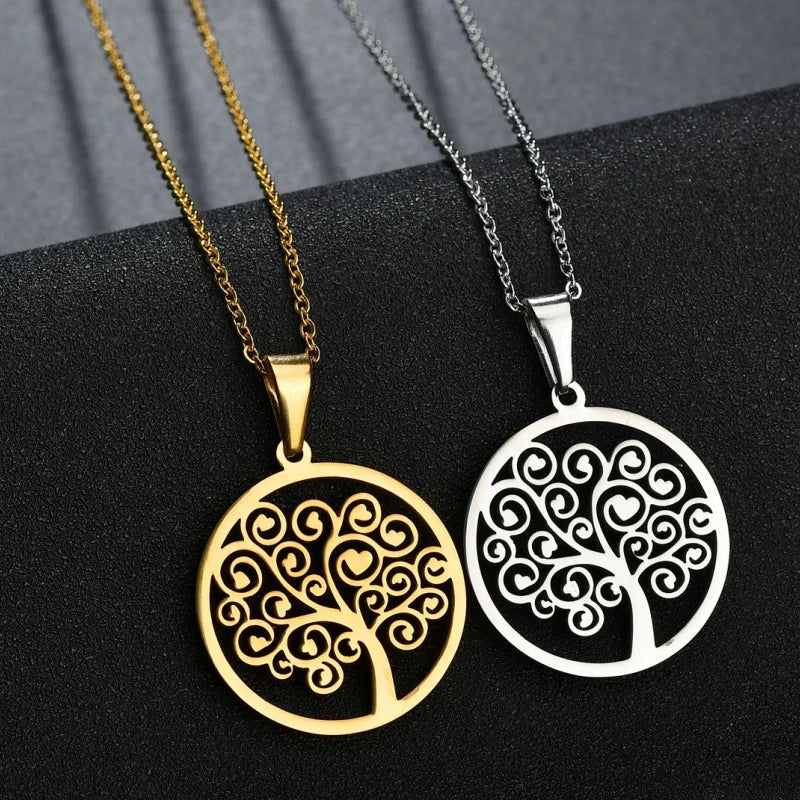 Collar con Colgante Redondo Árbol de la Vida para Mujer plata
