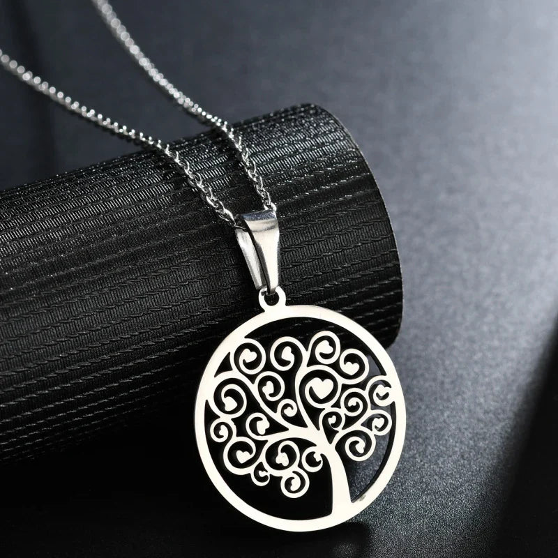 Collar con Colgante Redondo Árbol de la Vida para Mujer plata