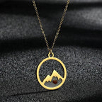 Collar con Colgante Redondo Montaña y Semilla oro