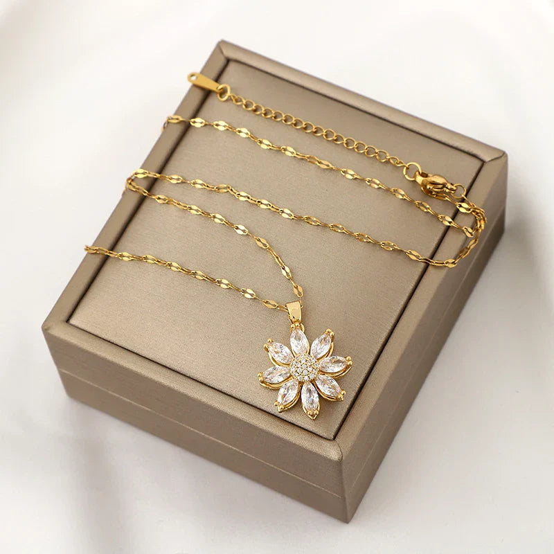 Collar con Colgante Giratorio Flor Antiestrés para Mujer