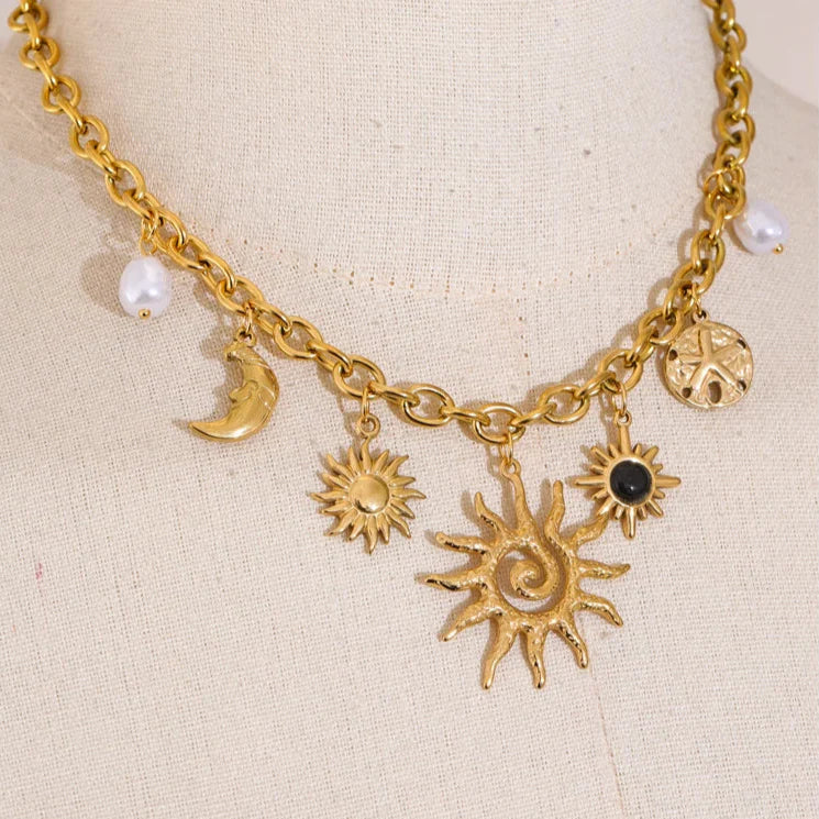 Collar con Colgante Sol y Luna para Mujer
