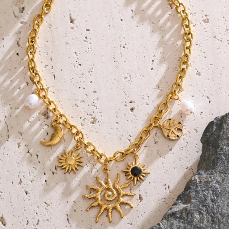 Collar con Colgante Sol y Luna para Mujer