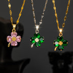 Collar con Colgante de Trébol de 4 Hojas Color plata y verde
