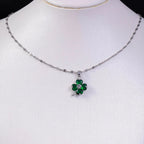 Collar con Colgante de Trébol de 4 Hojas Color plata y verde