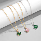 Collar con Colgante de Trébol de 4 Hojas Color plata y oro