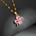 Collar con Colgante de Trébol de 4 Hojas Color oro y rosa