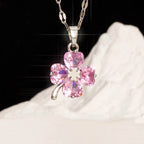 Collar con Colgante de Trébol de 4 Hojas Color plata y rosa
