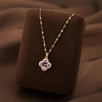 Collar con Colgante de Trébol de 4 Hojas en Circonio Violeta