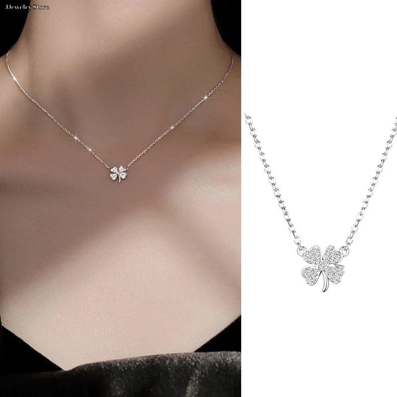 Collar con Colgante de Trébol de 4 Hojas Amuleto de la Suerte para Mujer