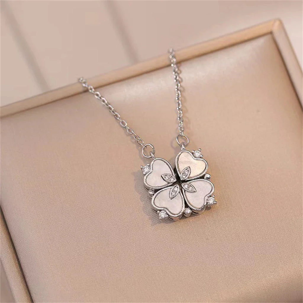 Collar Gargantilla con Colgante de Trébol de 4 Hojas Amuleto de la Suerte plata