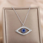 Collar con colgante de circonia contra el mal de ojo azul turco plata