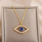 Collar con colgante de circonia contra el mal de ojo azul turco oro