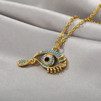 Collar con colgante de circonio Ojo Turco Azul que Llora oro