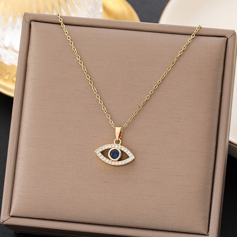 Collar con colgante circonita ojo turco luna azul