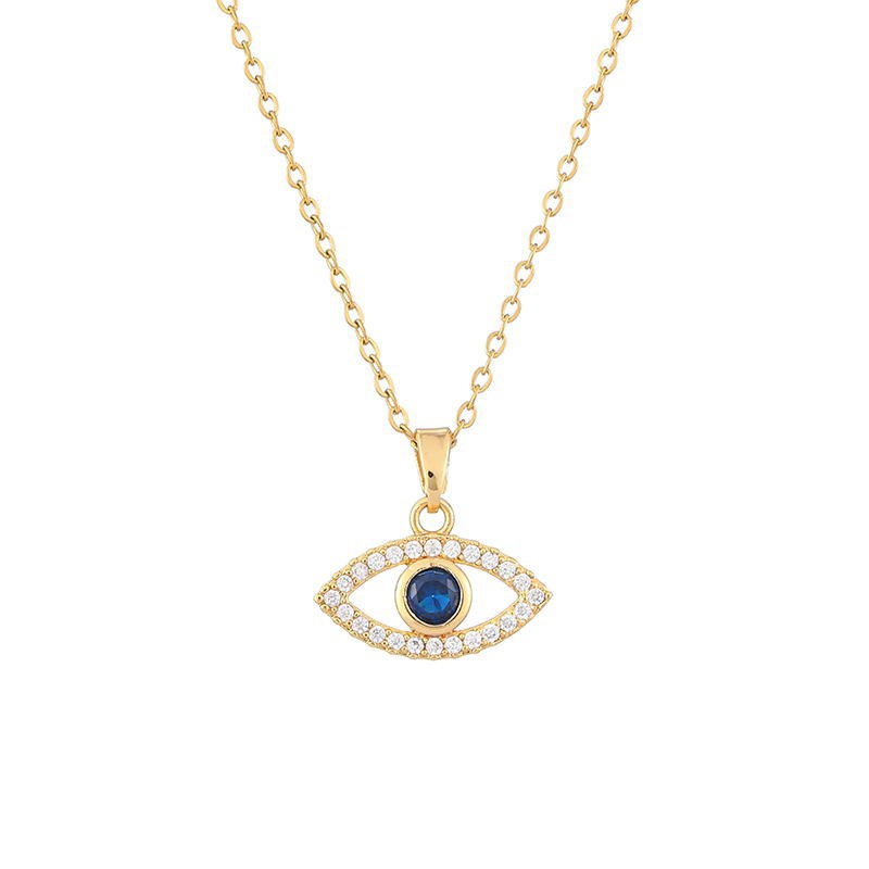 Collar con colgante circonita ojo turco luna azul