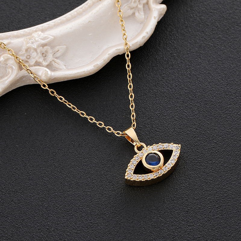 Collar con colgante circonita ojo turco luna azul