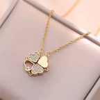 Collar con Colgantes de Corazones en Trébol de 4 Hojas oro