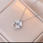 Collar con Colgantes de Corazones en Trébol de 4 Hojas plata
