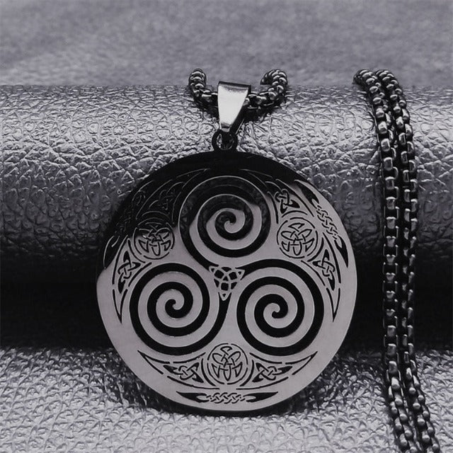 Collar Celta Colgante Triskel Vikingo Hombre Mujer Nórdico negro