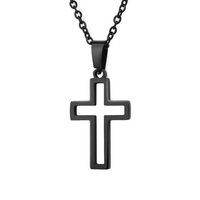 Collar Cristiano Colgante Cruz de Jesús Hombre Mujer negro