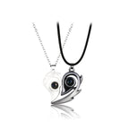 Collar Corazón Separables para Pareja negro y plata