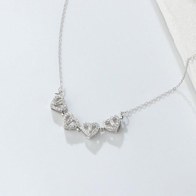 Collar Corazón Trébol de 4 Hojas Colgante Amuleto de la Suerte en Plata