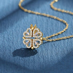 Collar Corazón Trébol de 4 Hojas Colgante Amuleto de la Suerte en Oro