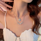 Collar Corazón Trébol de 4 Hojas Colgante Amuleto de la Suerte en Plata