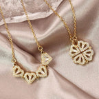 Collar Corazón Trébol de 4 Hojas Colgante Amuleto de la Suerte en Oro