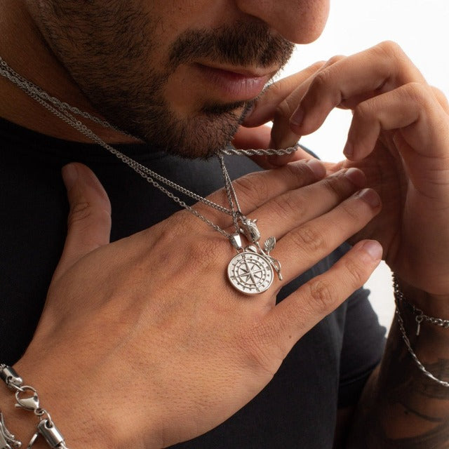 Collar Brújula para Hombre Oro & Plata plata