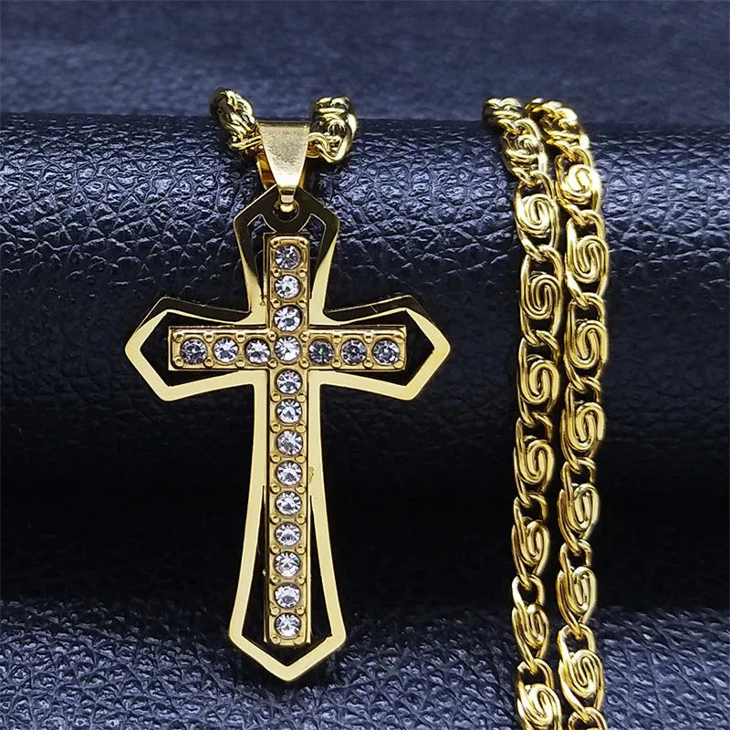 Collar Cruz & Colgante Zirconias oro