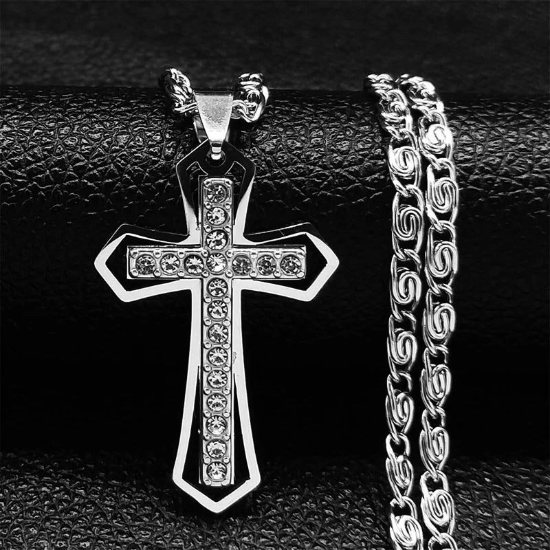 Collar Cruz & Colgante Zirconias plata