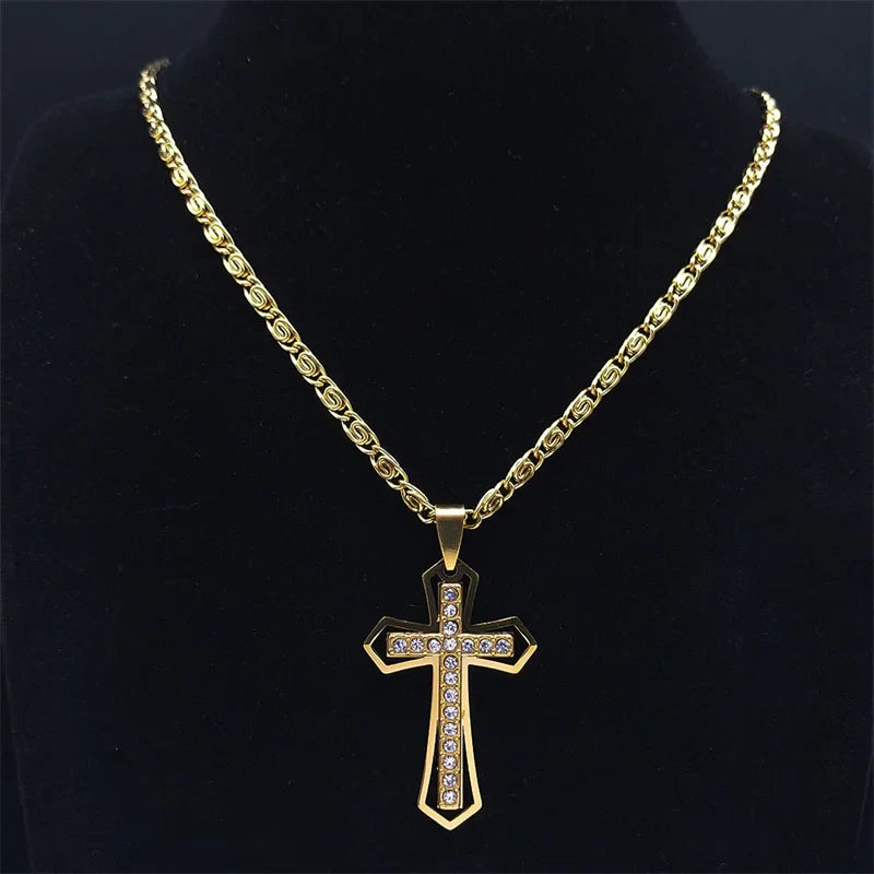 Collar Cruz & Colgante Zirconias oro