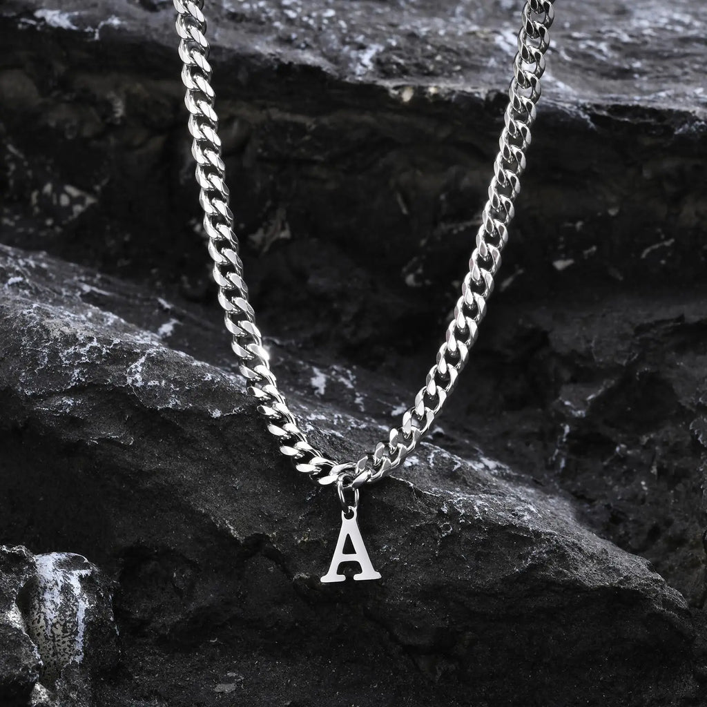 Collier cubain pour homme avec pendentif initiale - lettre