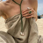 Collar de Encanto con Colgante de perlas verdes