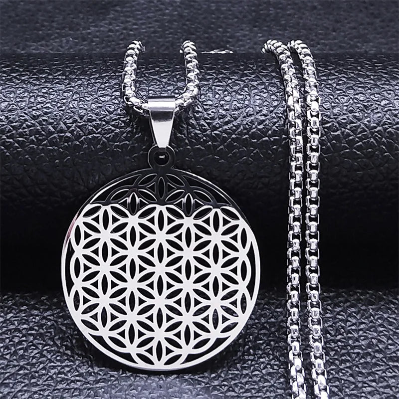 Collar del Colgante Flor de la Vida Yoga plata