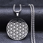 Collar del Colgante Flor de la Vida Yoga plata