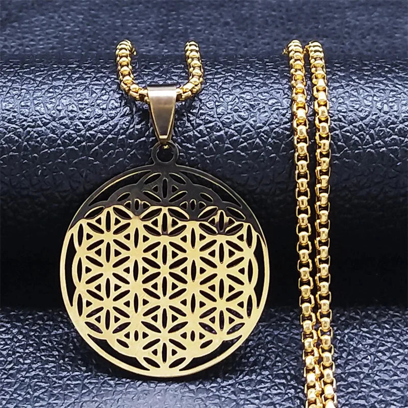 Collar del Colgante Flor de la Vida Yoga oro