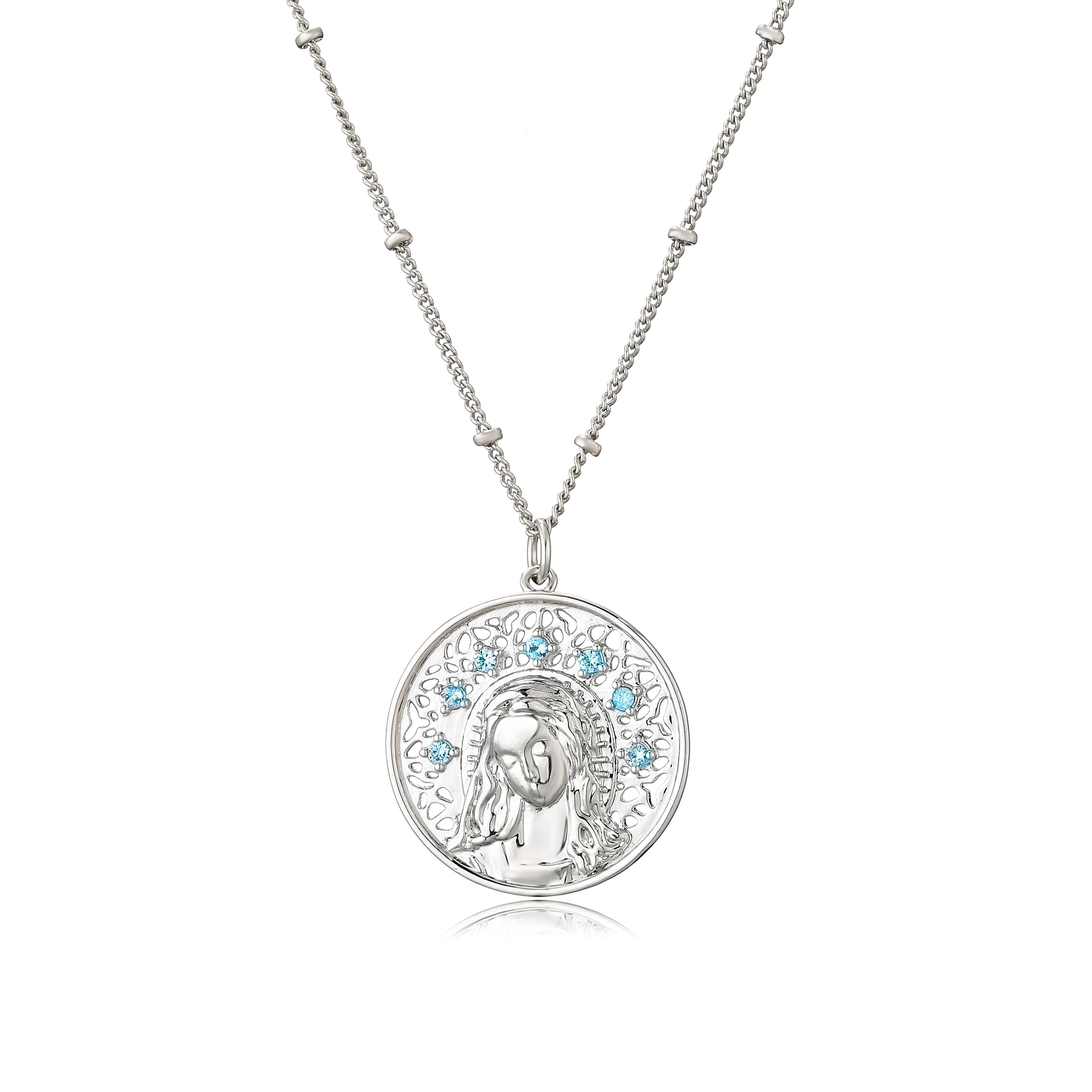 Collar de la Virgen María Colgante Cristiano plata