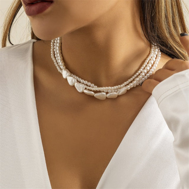 Collar de Perlas Blancas Gargantilla Mujer