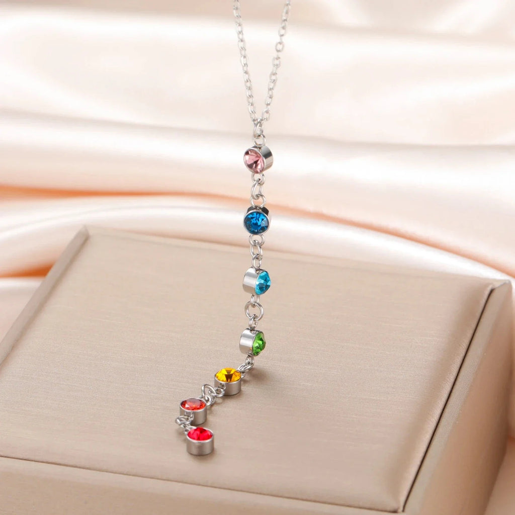 Collar de Protección con Colgante Largo de Piedras 7 Chakras plata