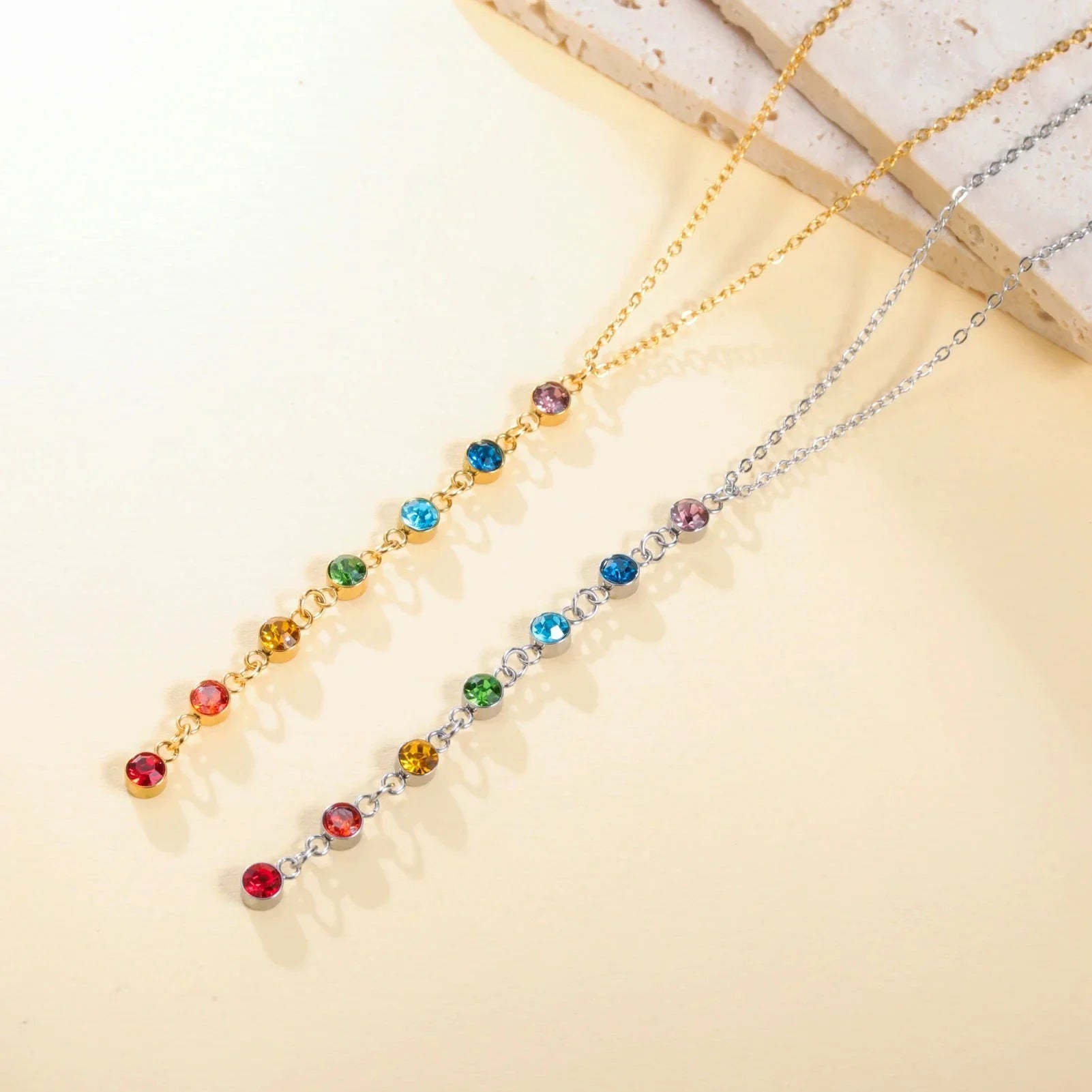 Collar de Protección con Colgante Largo de Piedras 7 Chakras oro