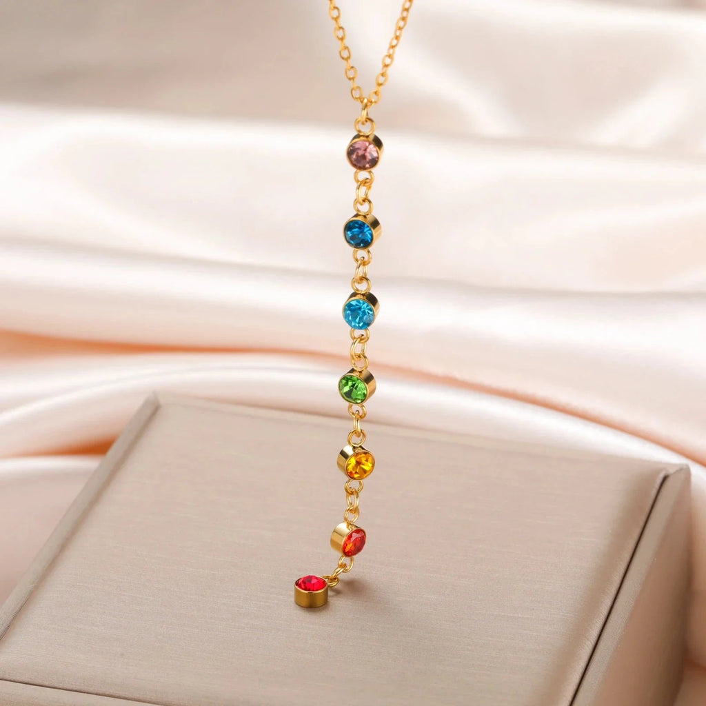 Collar de Protección con Colgante Largo de Piedras 7 Chakras oro