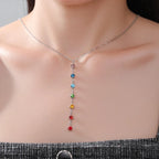 Collar de Protección con Colgante Largo de Piedras 7 Chakras plata