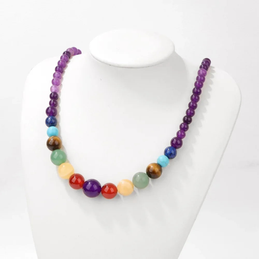 Collar de Protección con Colgante de Piedras 7 Chakras amatista