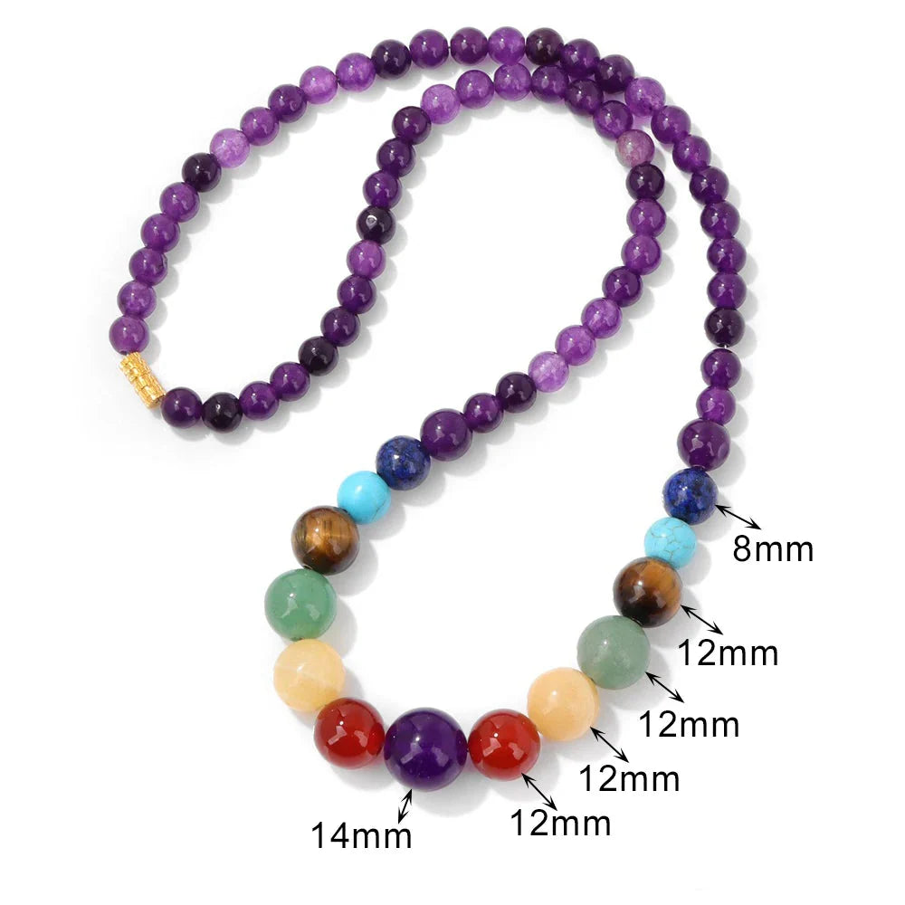 Collar de Protección con Colgante de Piedras 7 Chakras amatista
