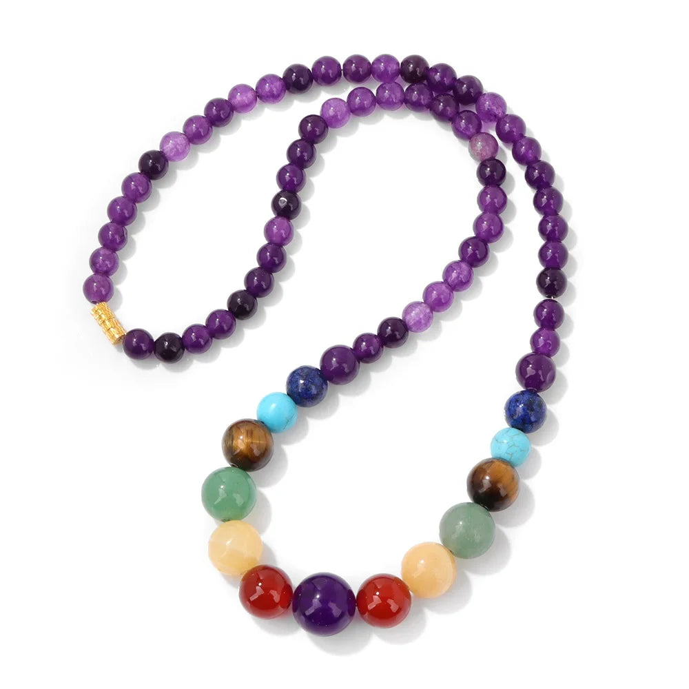 Collar de Protección con Colgante de Piedras 7 Chakras amatista