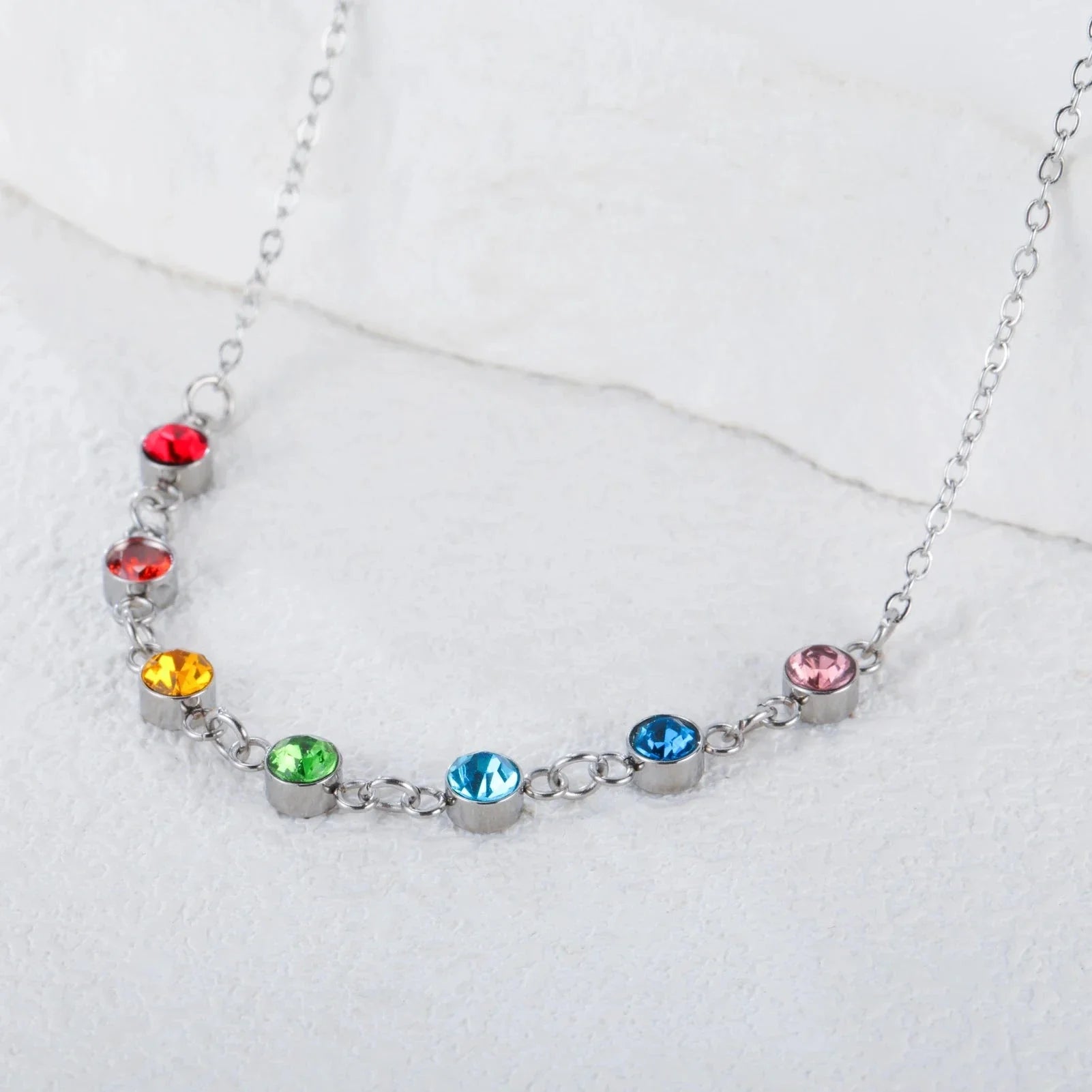 Collar de Protección con Colgante de Piedras 7 Chakras para Mujer plata