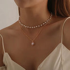 Collar Doble Elegante con Colgante de Perla oro